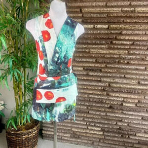 Misha Nonoo 100% Silk V Neck Mini Dress with Attached Flap Pouch Size 2